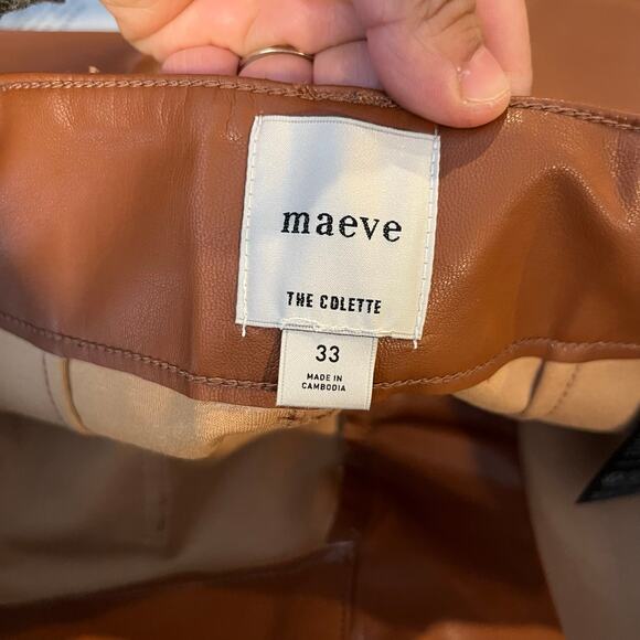 Maeve Anthropologie Sz 33 Colette Faux-Leather Cropped Wide Leg Pants Brown New - Picture 6 of 9